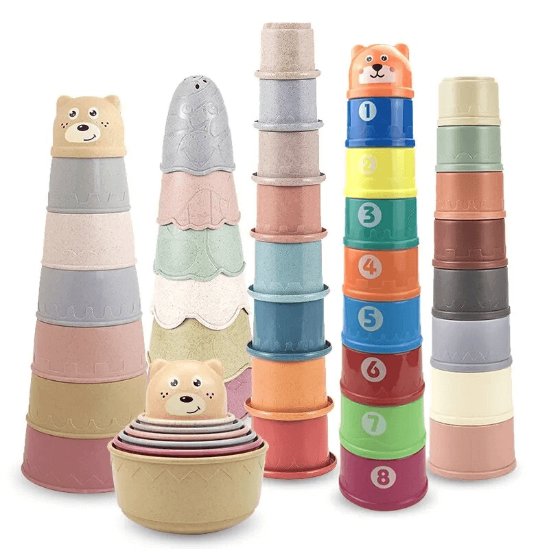 Stacking Cups für Baby & Kleinkinder | Buntes Badespielzeug aus Kunststoff - Sensorisches Spielen ab 6+ Monaten