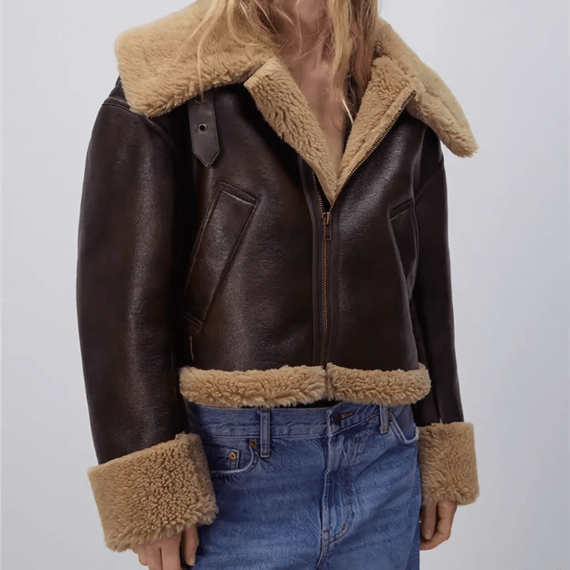 Braune Lederjacke für Damen