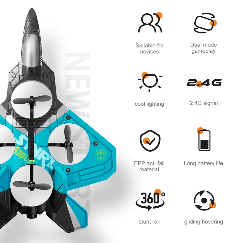 RC Kampfflugzeug aus strapazierfähigem EPP-Schaumstoff mit LED-Leuchten | Ferngesteuertes Flugzeug 2,4GHz für Anfänger & Kinder - Modellflug mit 360° Loop & Lange Flugzeit