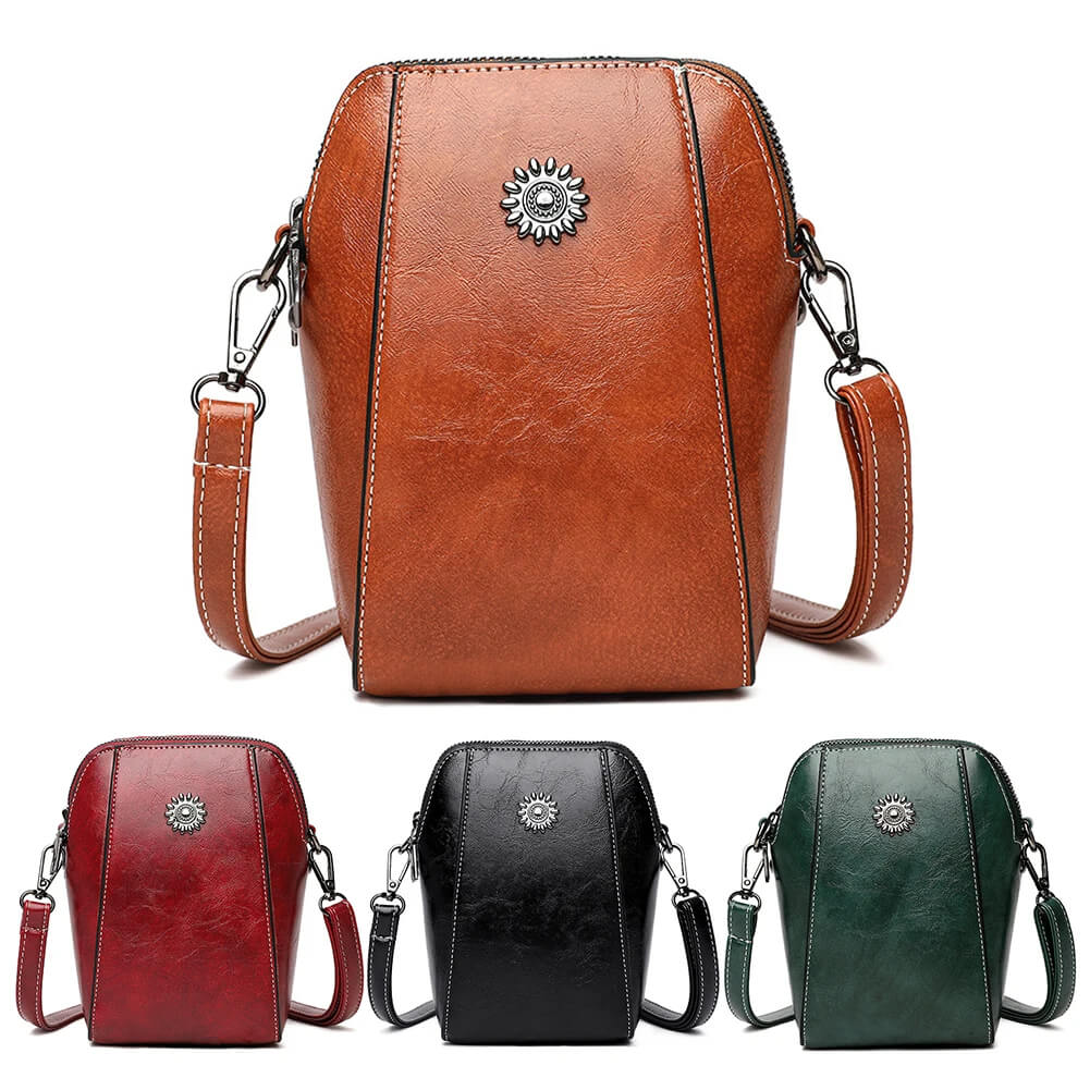 Vintage Crossbody Ledertasche für Frauen - verstellbarer Schulterriemen, kompaktes Design und eleganter Stil