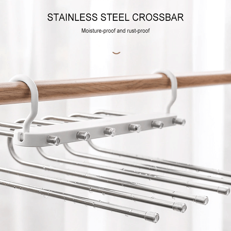 6-in-1 Edelstahl faltbarer Hosenständer | Multifunktionaler Kleiderbügel für die Garderobe & Reisen - Sparen Sie Platz mit einstellbaren Lagern