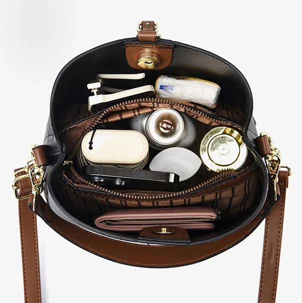 Modeva - Designer inspirierte Vintage Lederhandtasche mit Eimer und Schulterriemen