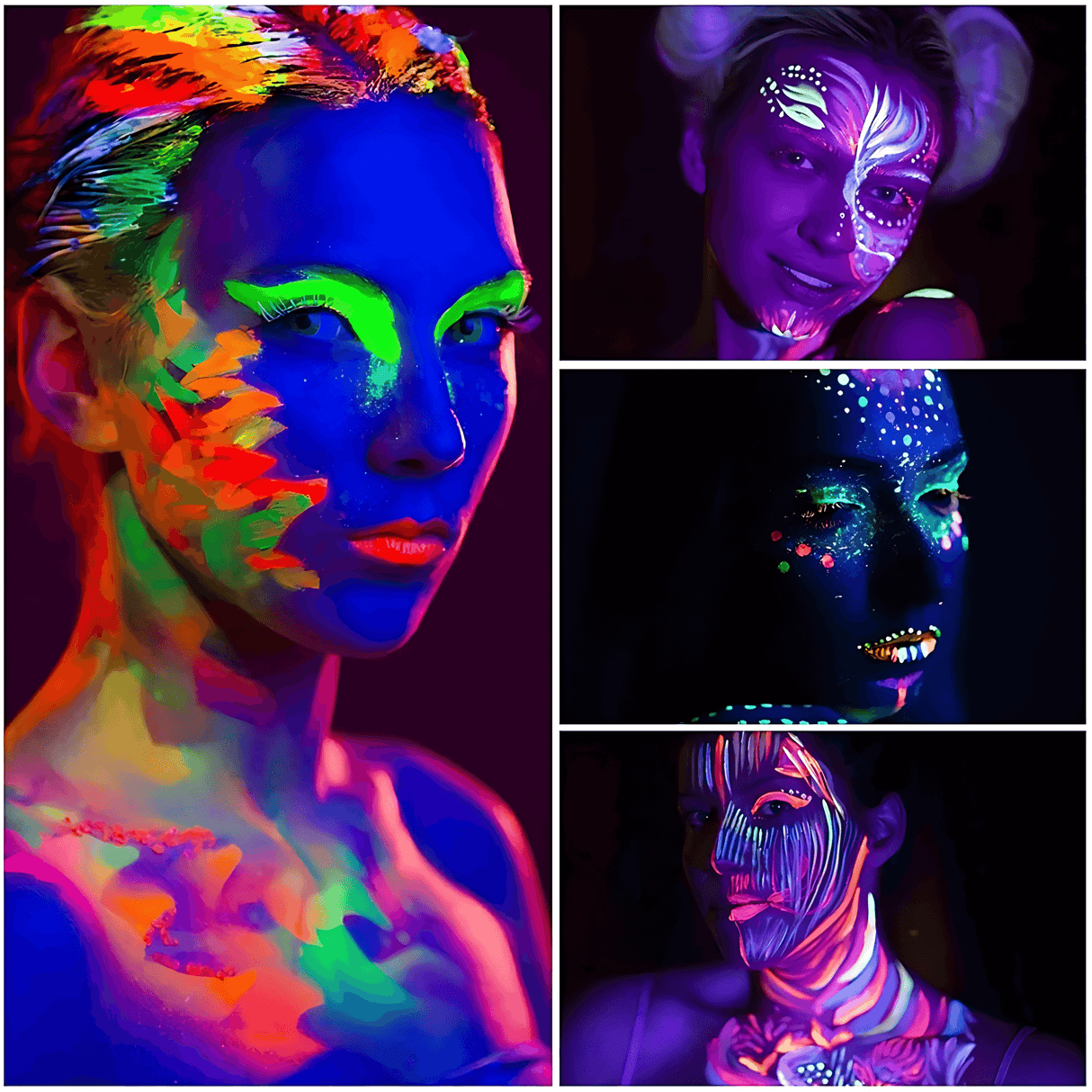 NeonAura – Halloween Neon fluoreszierendes UV-Körperfarbenset für Gesicht und Körper, leuchtet im Dunkeln, Party- und Festivalfarbe