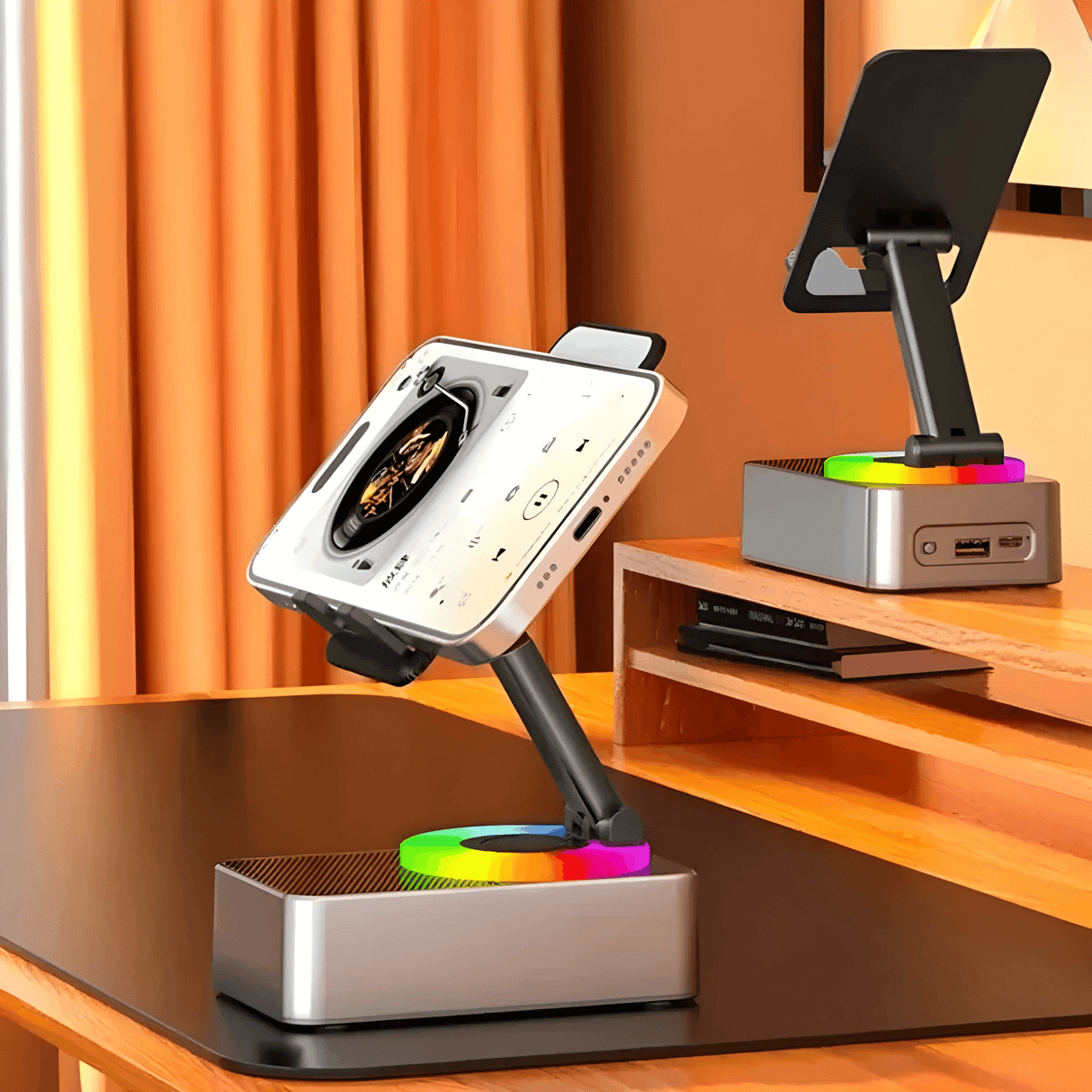 EchoStand - 5-in-1 drahtloser Bluetooth-Lautsprecher, Handyhalterung & Powerbank für Reisen, Zuhause und Party