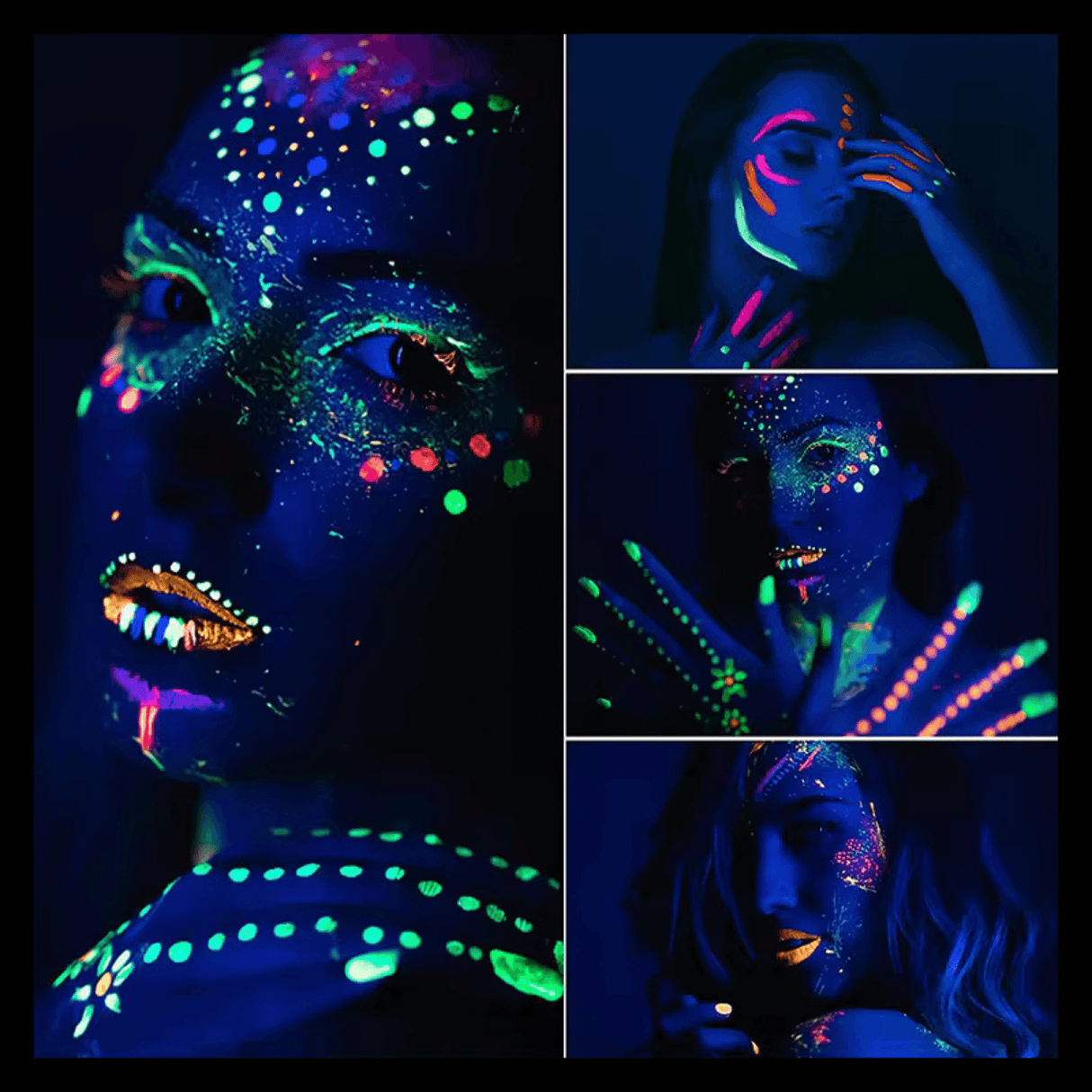 NeonAura – Halloween Neon fluoreszierendes UV-Körperfarbenset für Gesicht und Körper, leuchtet im Dunkeln, Party- und Festivalfarbe
