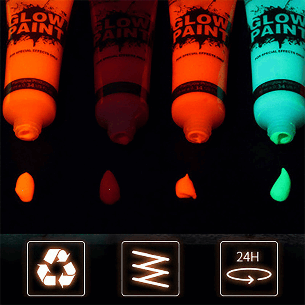 NeonAura – Halloween Neon fluoreszierendes UV-Körperfarbenset für Gesicht und Körper, leuchtet im Dunkeln, Party- und Festivalfarbe