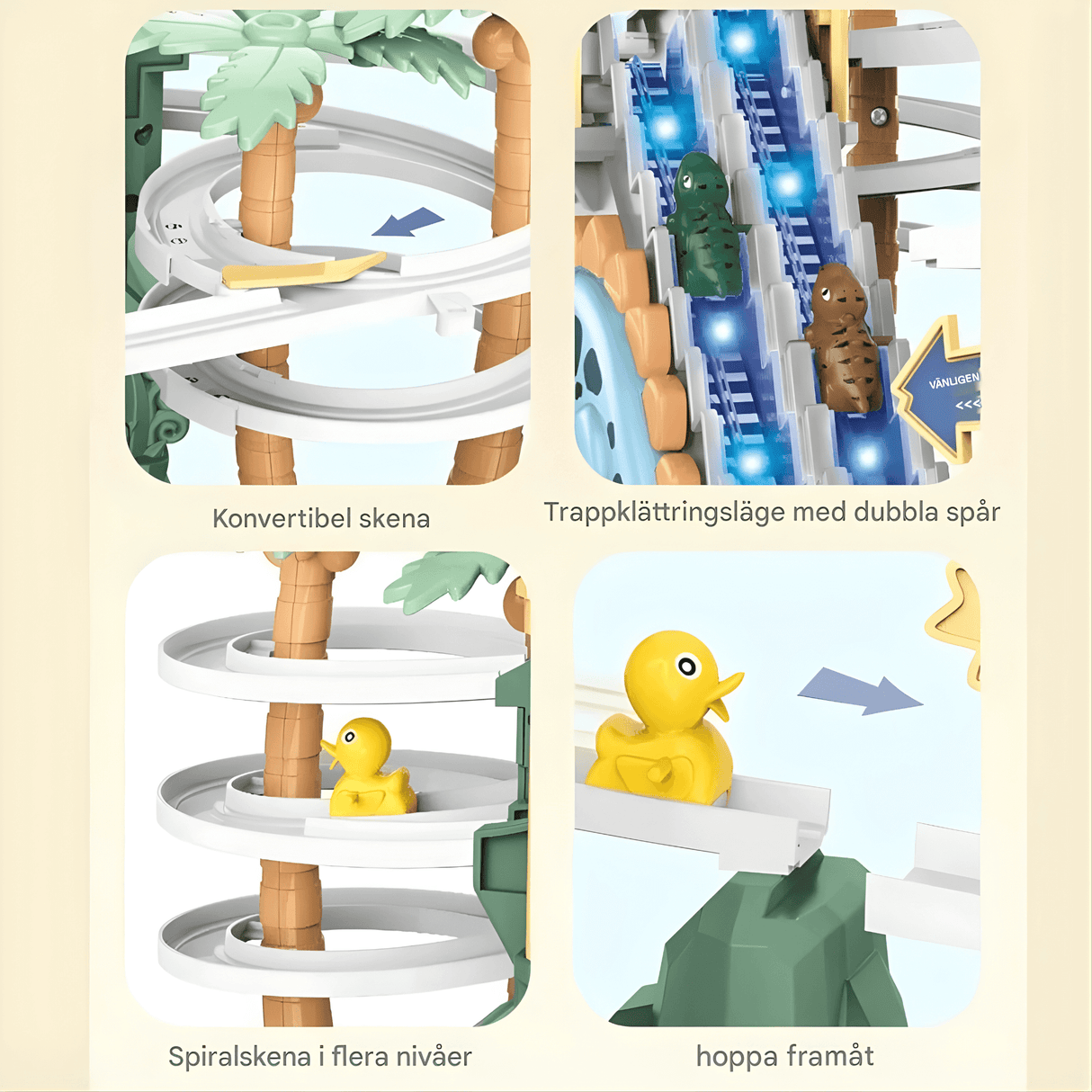 DinoTrack - Elektrische zweigleisige Dinosaurierrutsche mit dynamischer Klettertreppe, Lichter & Musik für Kinder