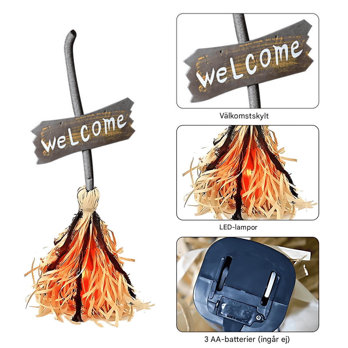 WitchGlide - Animierter Hexenbaum Halloween Dekoration mit Sound und LED Lichtern