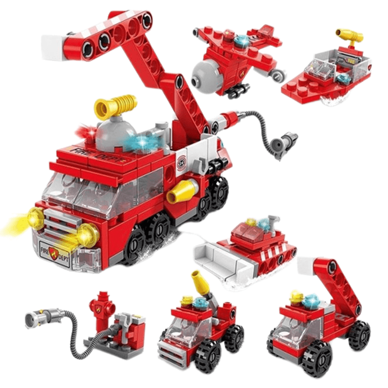6-in-1-Bausatz-Fahrzeugset für Kinder | Feuerwehrauto, Panzer & Hubschrauber – STEM-Spielzeug für kreatives Spielen & Lernen (6–10 Jahre)