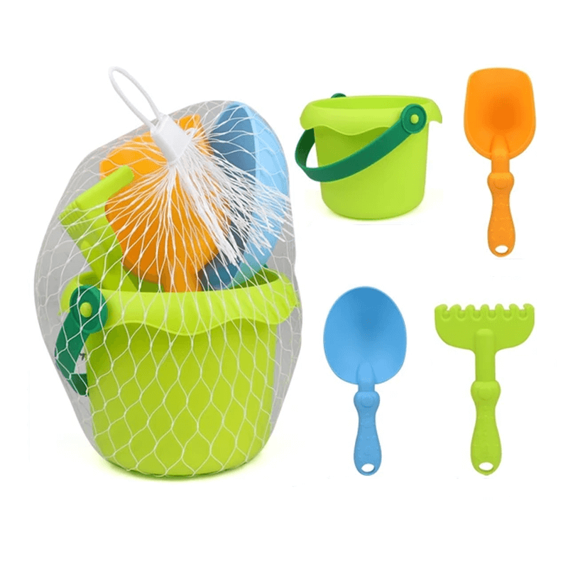 Interaktives Strandspielzeug für Kinder - Eimer mit fünf Zubehörteilen, robust und lehrreich