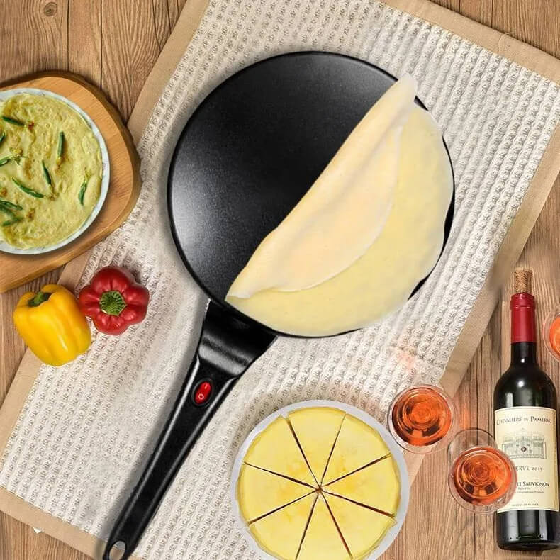 Elektrischer Crêpes- und Pfannkuchen-Maker - Antihaft-Bratpfanne (20 cm) mit Temperaturkontrolle | Für Tortillas, Wraps, Frühstück & Dünnbrot