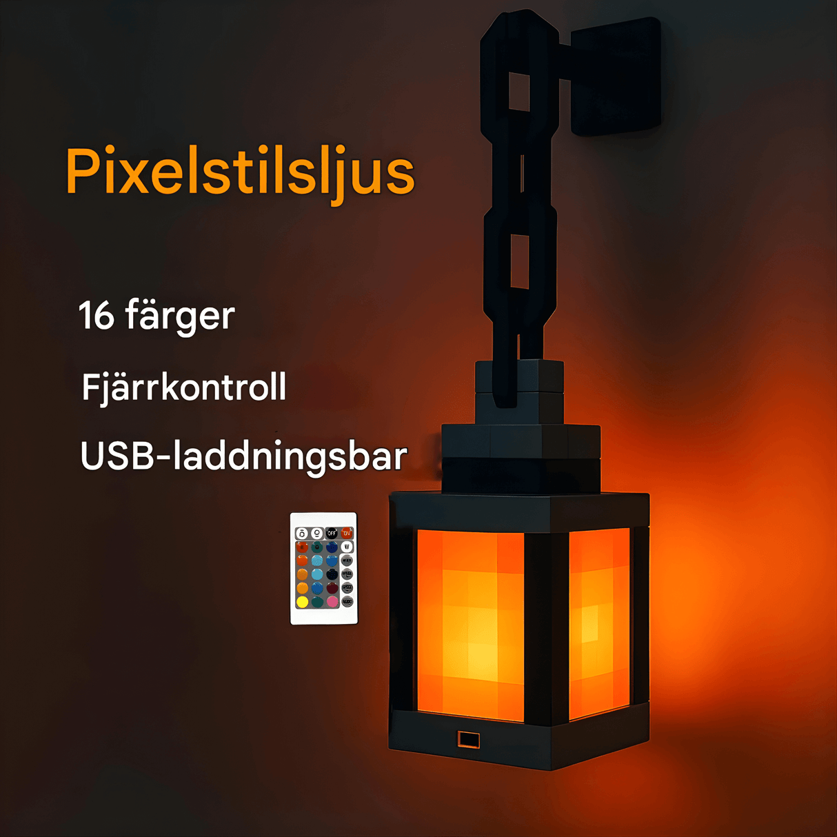 SoulLantern - Pixel inspirierte Wandleuchte mit 16 Farben, Fernbedienung & USB-Aufladung für Schlafzimmer und dekorative Atmosphäre