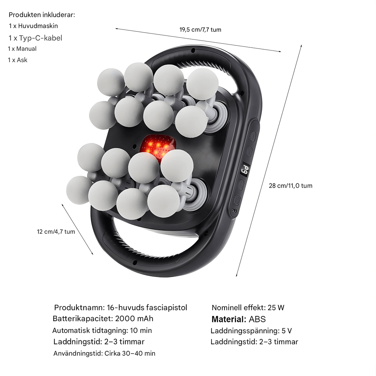 PulseRelief - 16-Kopf-Massagegerät mit 9 Modi & 20 Intensitätsstufen für den ganzen Körper