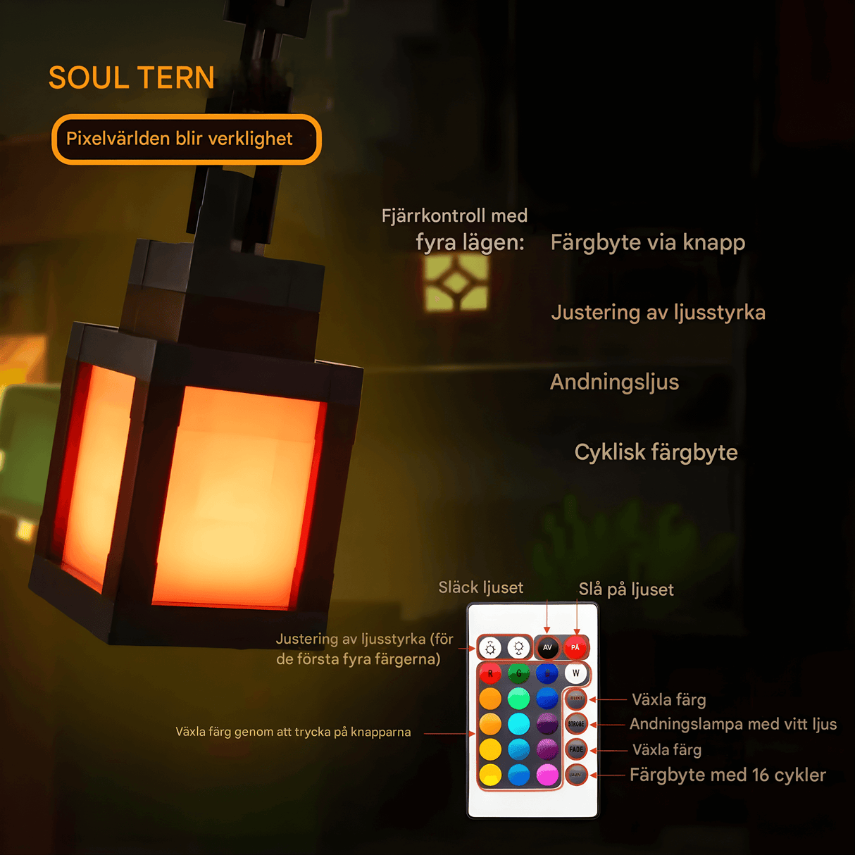 SoulLantern - Pixel inspirierte Wandleuchte mit 16 Farben, Fernbedienung & USB-Aufladung für Schlafzimmer und dekorative Atmosphäre