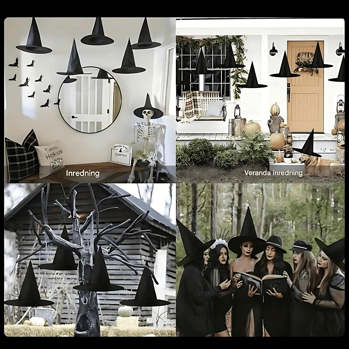 WitchGleam - Zusammenklappbarer Halloween Hexenhut aus schwarzem Polyester für Maskerade, Party & Dekoration