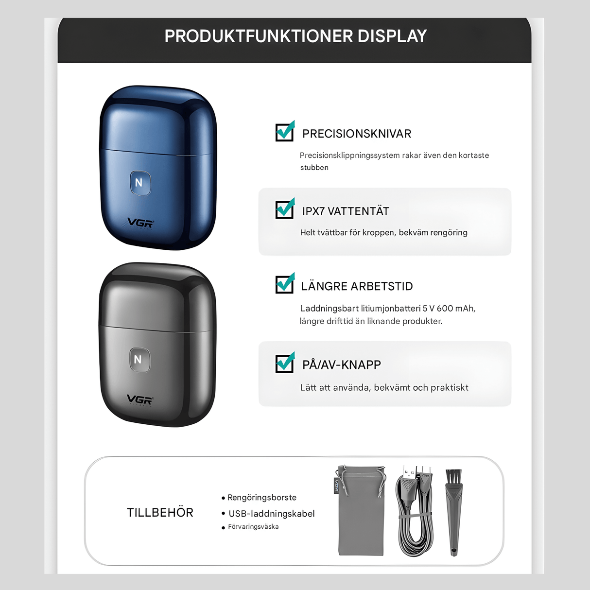 TrimAxis - Elektrischer Rasierer mit drei Klingen für Männer, IPX7 wasserfestes Design & Schnelles Aufladen über USB Typ-C