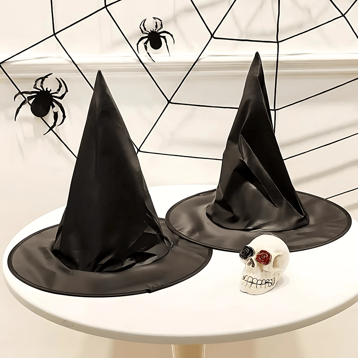 WitchGleam - Zusammenklappbarer Halloween Hexenhut aus schwarzem Polyester für Maskerade, Party & Dekoration
