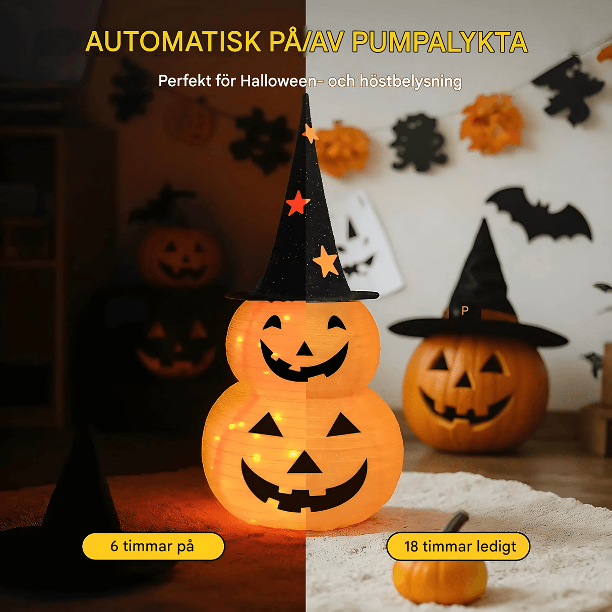 GlowPump - Zusammenklappbarer beleuchteter Halloween-Kürbis mit LED, Timer & Batteriebetriebene Dekoration für drinnen und draußen