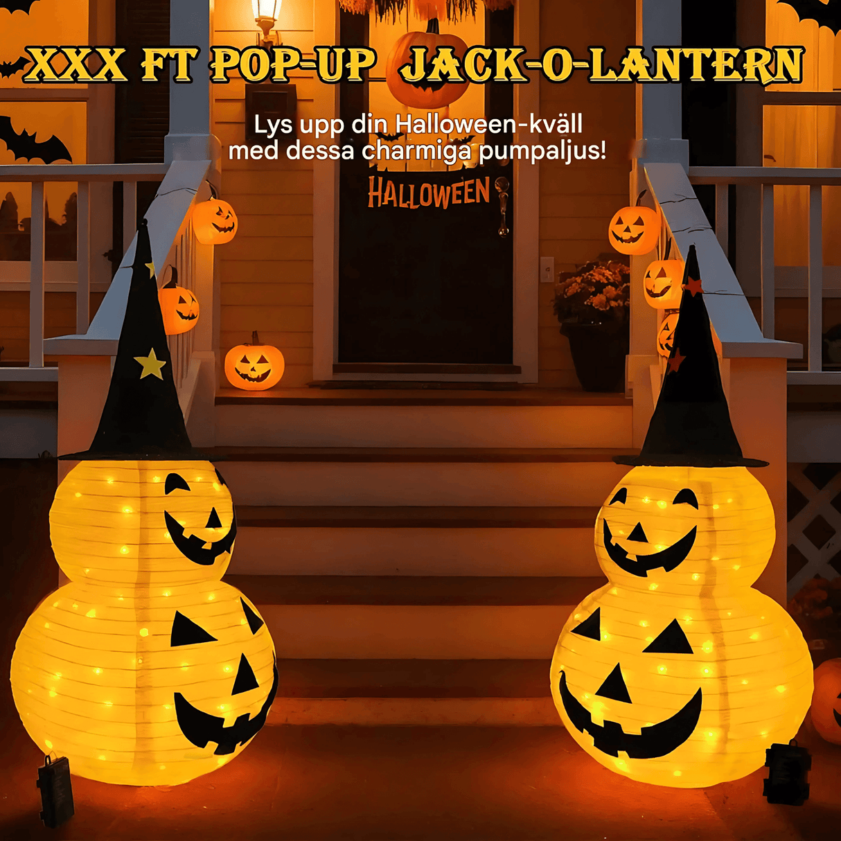 GlowPump - Zusammenklappbarer beleuchteter Halloween-Kürbis mit LED, Timer & Batteriebetriebene Dekoration für drinnen und draußen