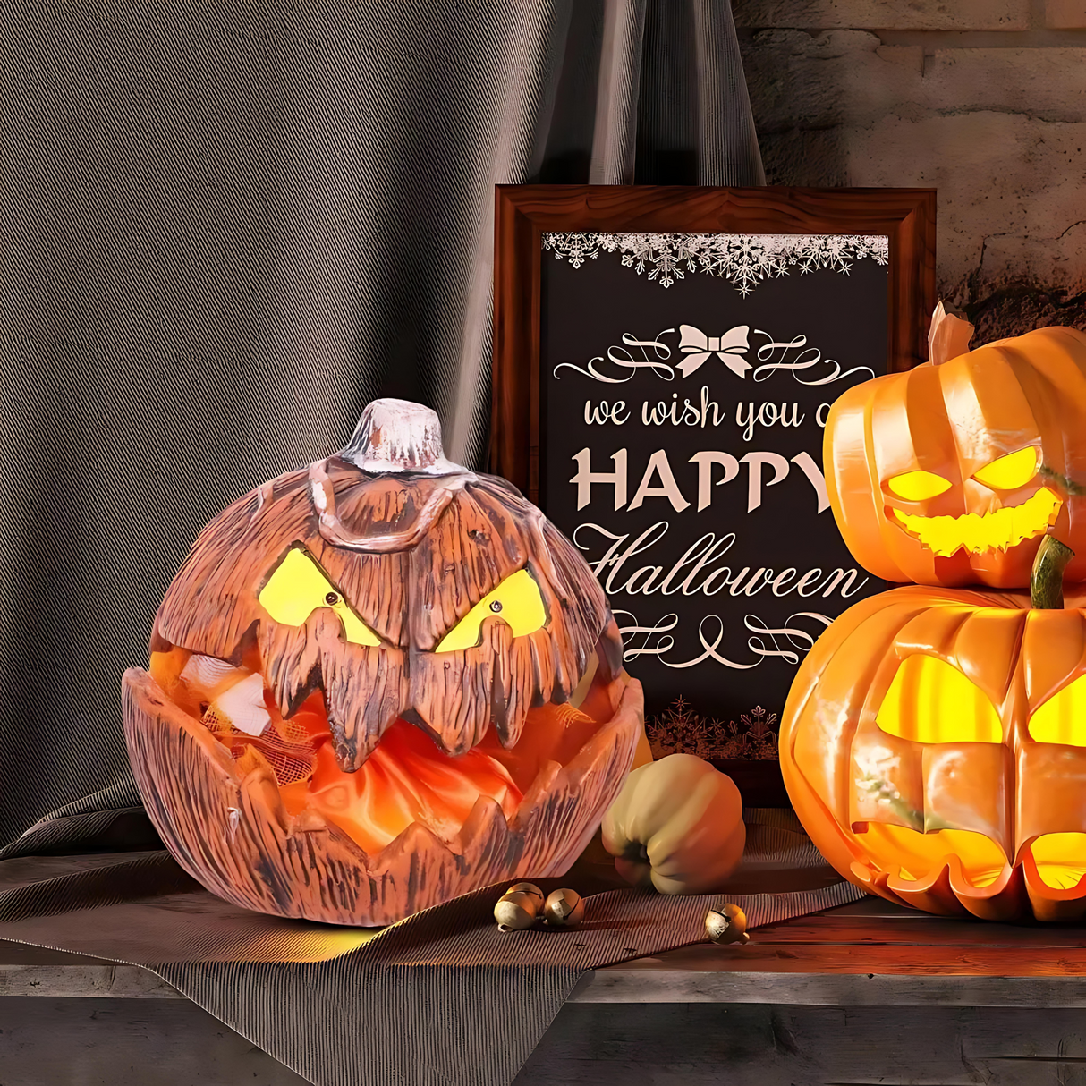 PumpkinFright - Animierter Halloween-Kürbis mit LED-Augen & Soundeffekte für Spukhäuser und Partydekoration