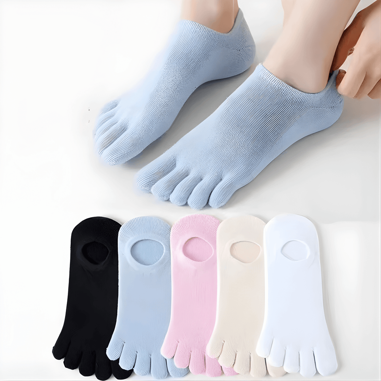 FlexiToe - 5 Paar rutschfeste Yoga- und Pilates-Socken mit fünf Zehen & Bequeme Passform für Tanz und Training