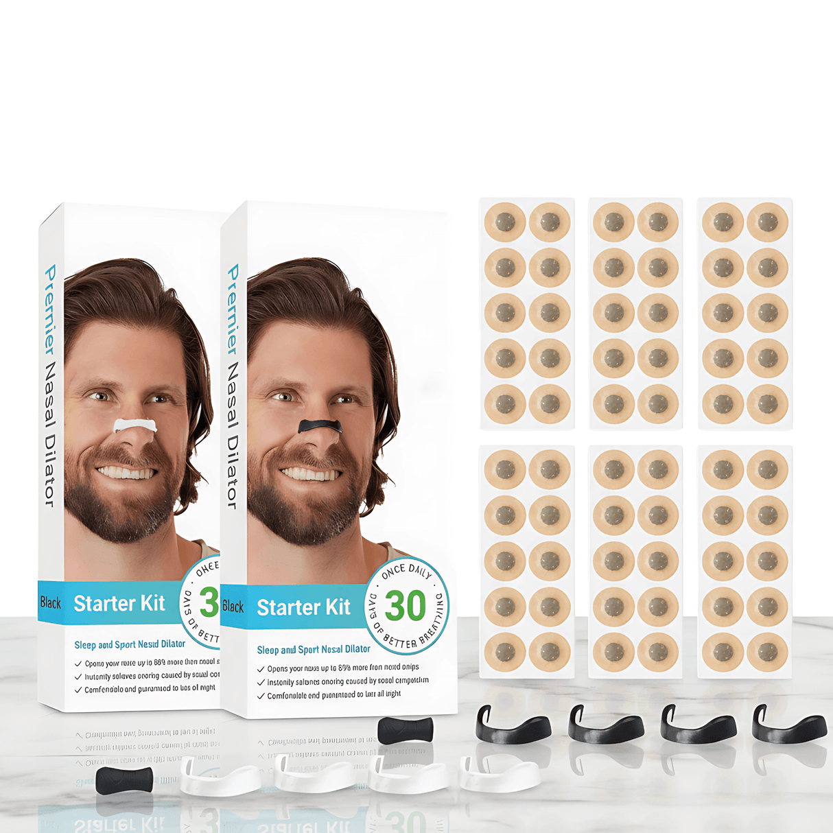 AirNite – Anti-Schnarch-Set in Schwarz oder Weiß mit Nasenclip und Atemtabletten für eine bessere Nasenatmung