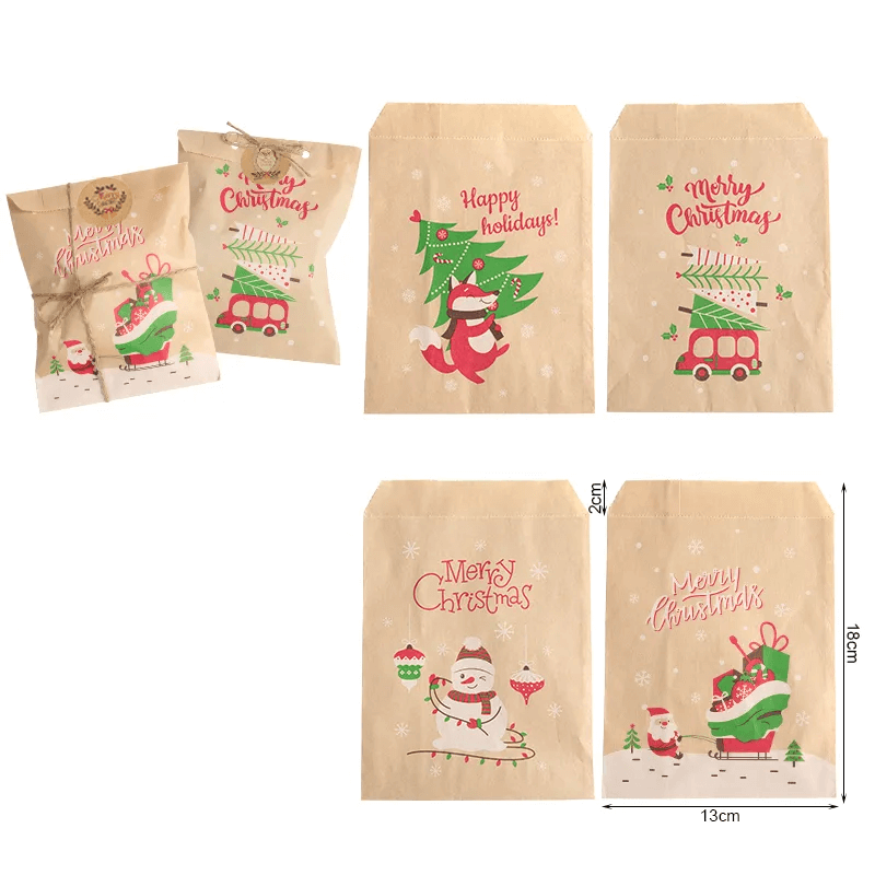 12pcs Merry Christmas Kraft Papiertüten - fertige Weihnachtsgeschenk-Taschen 13x18cm