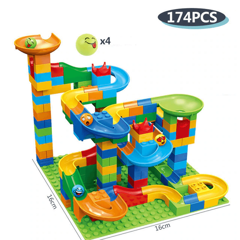 Murmelbahn-Bausteine - Kreatives Labyrinth mit Rutsche und Kugelbahn für Kinder - Lernspiel zur Problemlösung und Fantasie