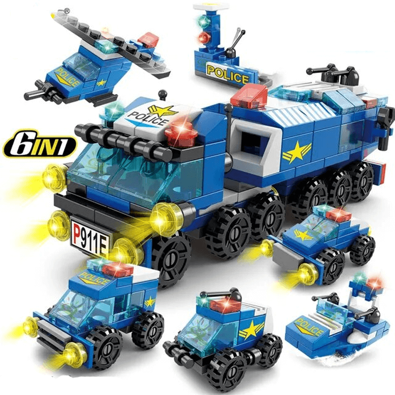 Intelligence Building 6 in 1 Bauklötze - Feuerwehrauto, Polizeiauto und Technikfahrzeug