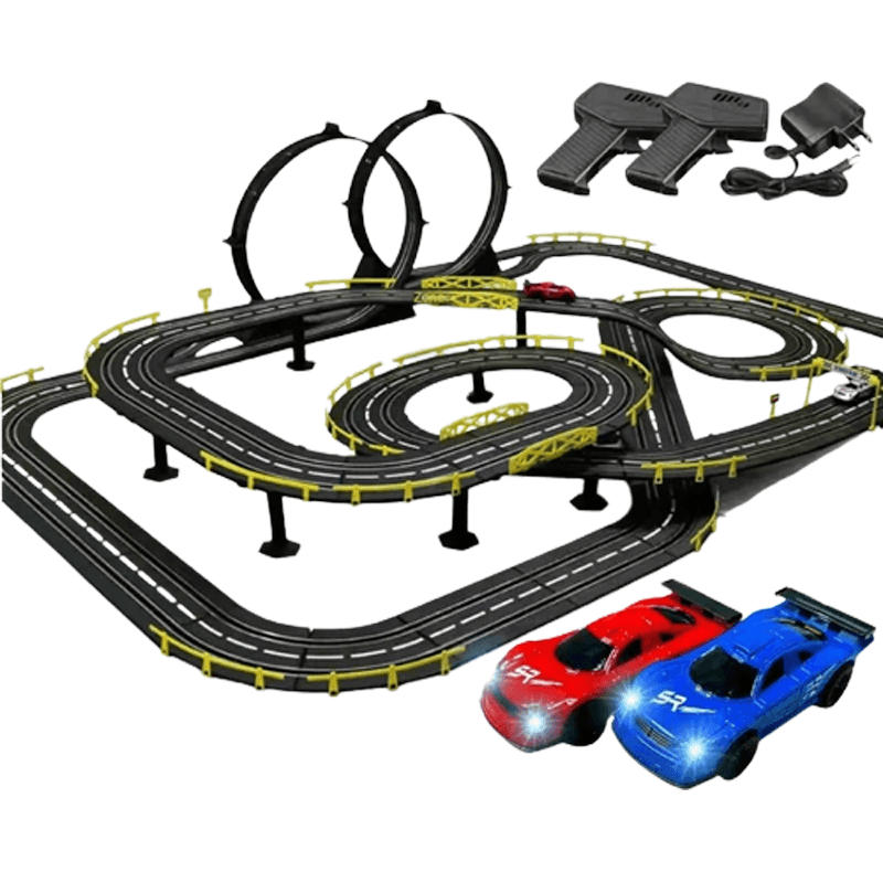 Große RC-Autobahn für Kinder - Rennbahnspielzeug mit doppelter Rennstrecke und einfacher Montage