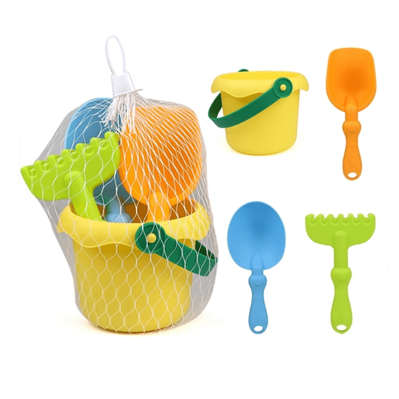 Interaktives Strandspielzeug für Kinder - Eimer mit fünf Zubehörteilen, robust und lehrreich