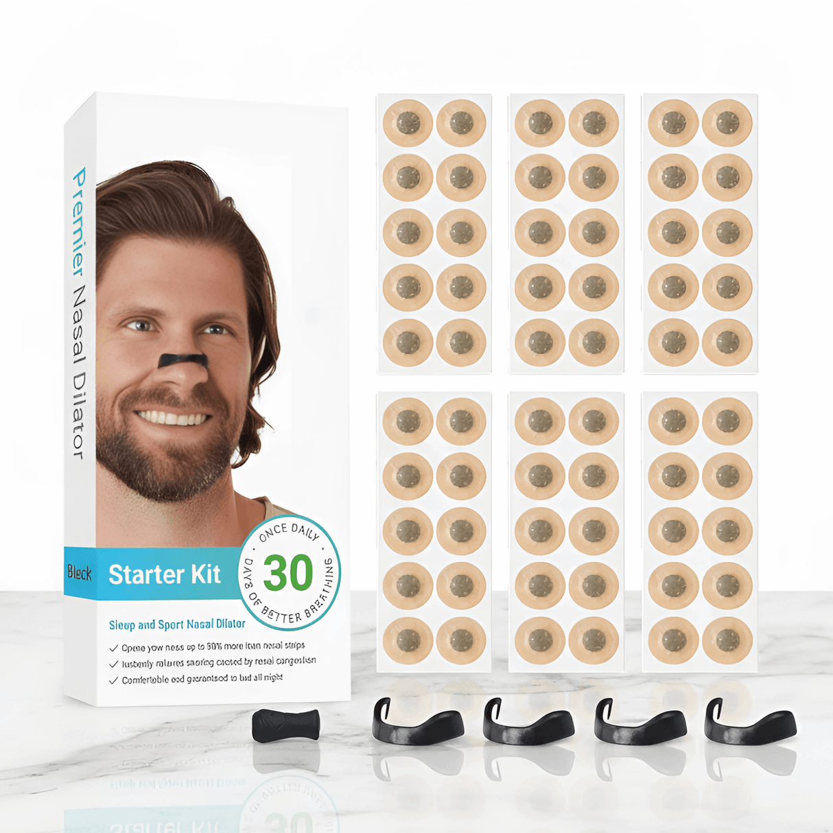 AirNite – Anti-Schnarch-Set in Schwarz oder Weiß mit Nasenclip und Atemtabletten für eine bessere Nasenatmung