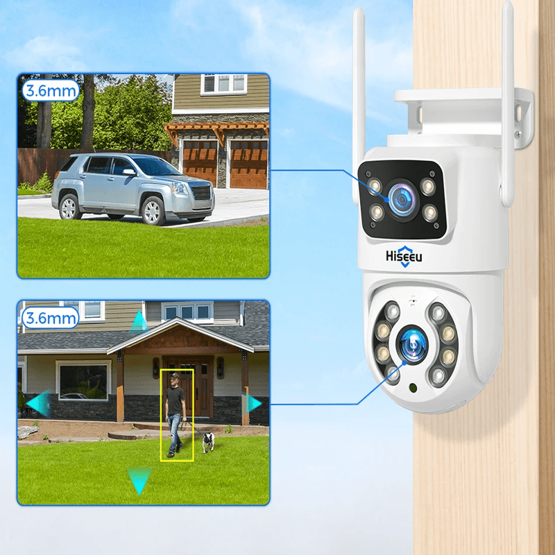 360° WiFi Dual Lens Surveillance Camera | AI Human Detection, Nachtsicht, IP66 & Mobile Control