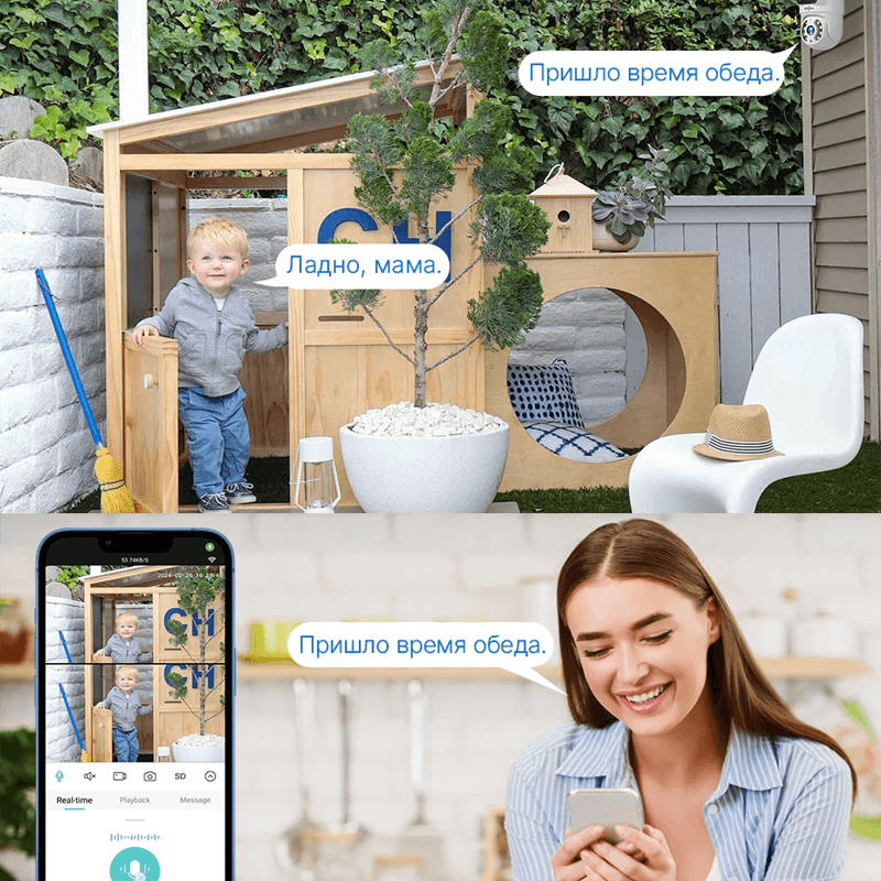 360° WiFi Dual Lens Surveillance Camera | AI Human Detection, Nachtsicht, IP66 & Mobile Control