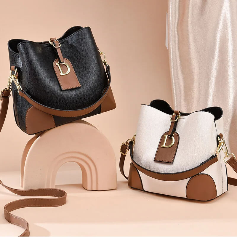 Modeva - Designer inspirierte Vintage Lederhandtasche mit Eimer und Schulterriemen