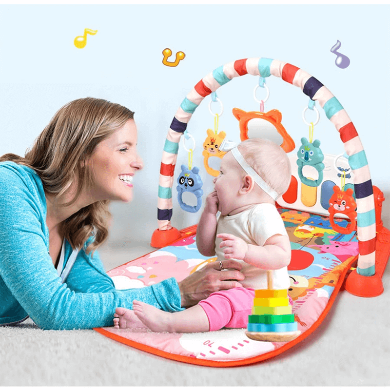 Baby Spielmatte mit Musik & Spielzeug | 3-in-1 Activity Gym für Neugeborene & Kleinkind - weich, tragbar & Entwicklungsspiel von 0-18 Monaten