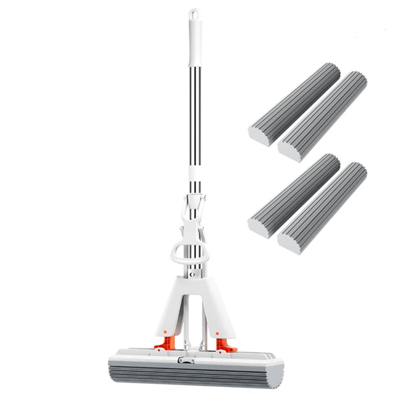 Selbstdrückender Mopp mit Teleskopstiel - Zusammenklappbarer Baumwollmopp für effektive Bodenreinigung & Trocknen