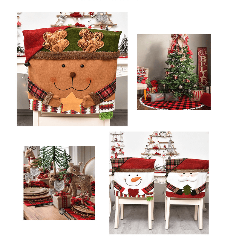 3x weihnachtliche Deko-Stuhlbezüge für die Rückenlehne 48x54cm - Weihnachtsmann, Schneemann, Rentier