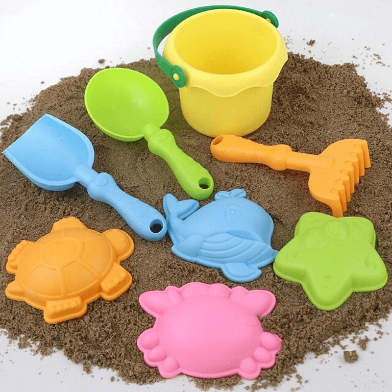 Interaktives Strandspielzeug für Kinder - Eimer mit fünf Zubehörteilen, robust und lehrreich