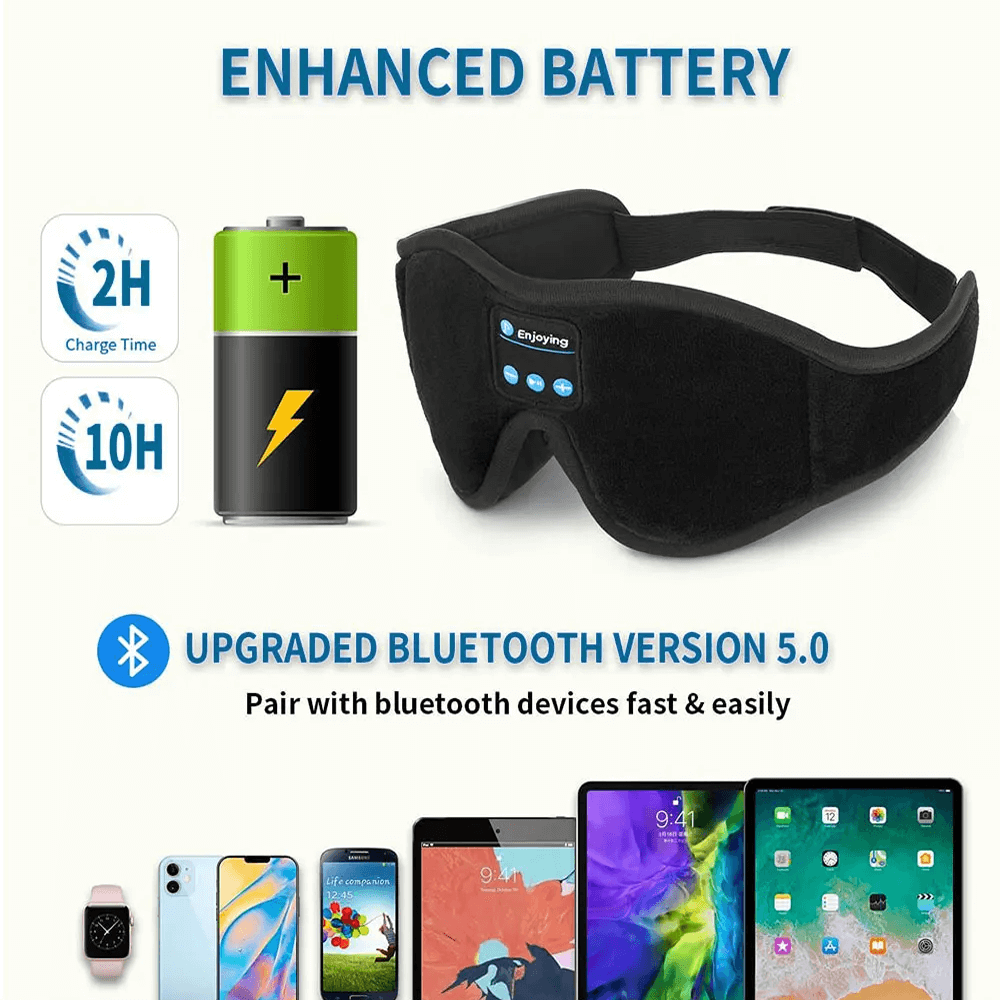 Snoozeit.™ - Bluetooth-Schlafmaske mit HD-Lautsprechern - 3D-Schlaf-Kopfhörer mit automatischer Abschaltung | Wireless Bluetooth 5.0