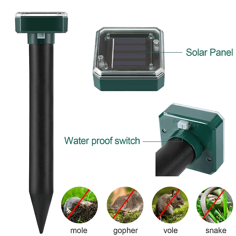 Solarbetriebener Ultraschall-Schädlingsverscheucher | Verscheucht Maulwürfe & Nagetiere | Wasserdicht, 400Hz, Gartenschutz