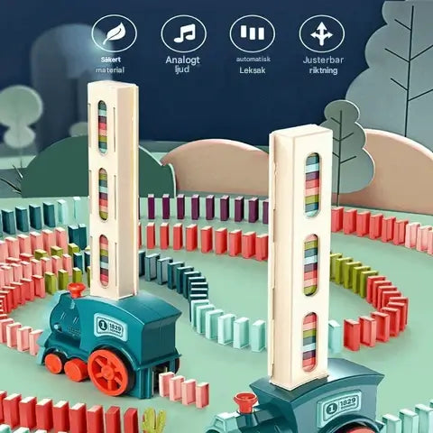 Automatischer Domino-Zug für Kinder | Selbstaufstellende Dominosteine mit Licht und Sound – Pädagogisches STEM-Spielzeug (ab 3 Jahren)