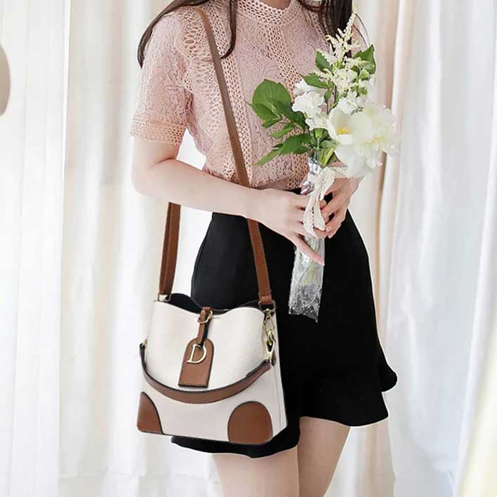 Modeva - Designer inspirierte Vintage Lederhandtasche mit Eimer und Schulterriemen