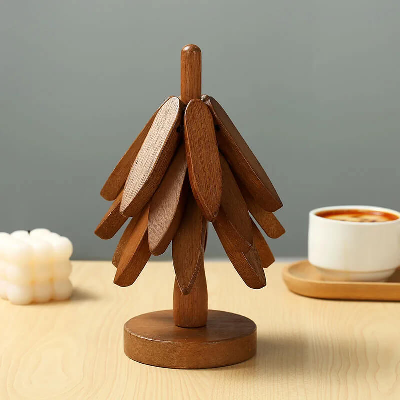 Untersetzer aus Walnussholz - stilvoll und praktisch, Holzkunst für Ihren Tisch, 3er-Set Holzuntersetzer, kreativer faltbarer Topfuntersetzer