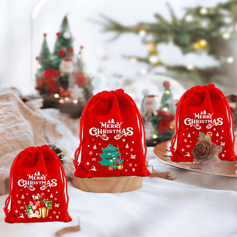 12pcs Weihnachten Taschen Geschenk Taschen Weihnachten Geschenk in Stoff 9x12cm - Weihnachtsbaum, Weihnachtsmann, Elch Frohe Weihnachten