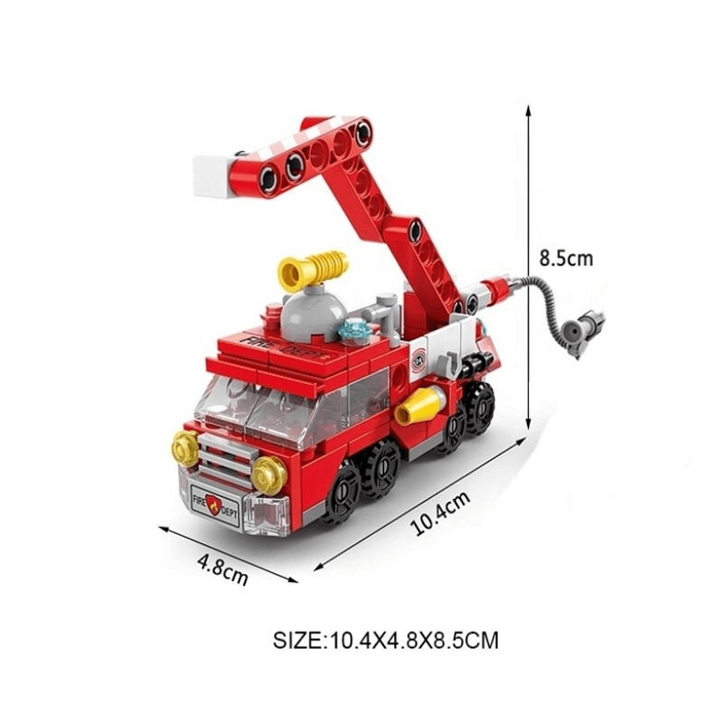 6-in-1-Bausatz-Fahrzeugset für Kinder | Feuerwehrauto, Panzer & Hubschrauber – STEM-Spielzeug für kreatives Spielen & Lernen (6–10 Jahre)