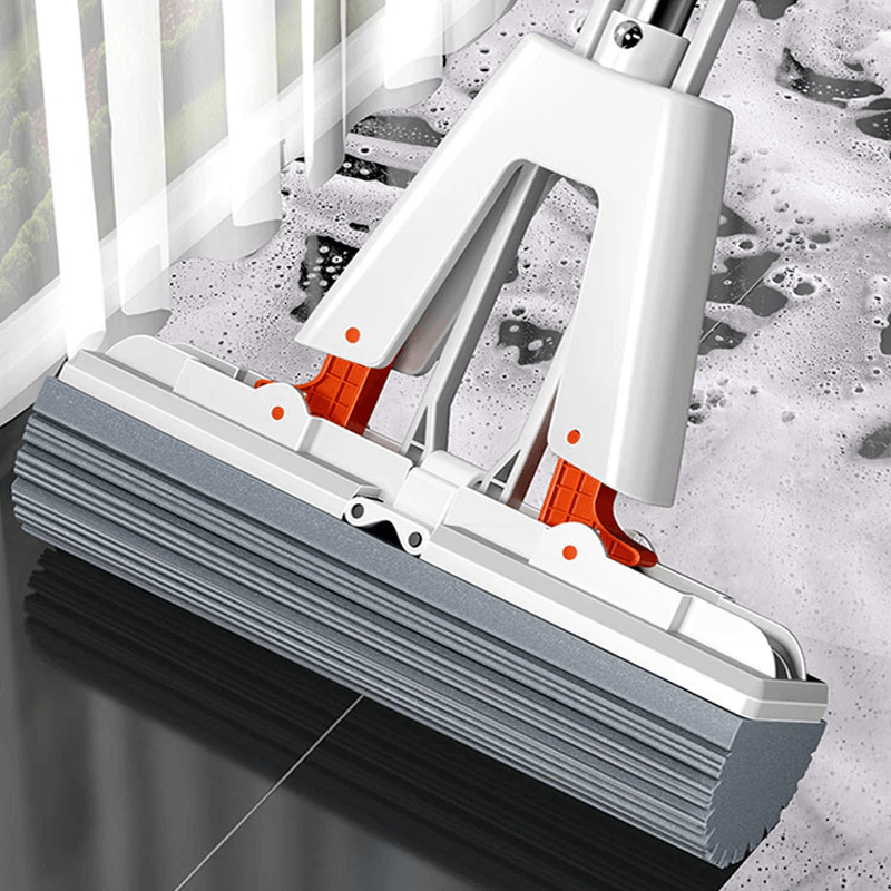 Selbstdrückender Mopp mit Teleskopstiel - Zusammenklappbarer Baumwollmopp für effektive Bodenreinigung & Trocknen