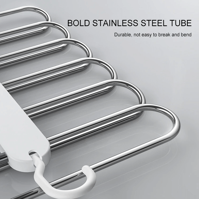 6-in-1 Edelstahl faltbarer Hosenständer | Multifunktionaler Kleiderbügel für die Garderobe & Reisen - Sparen Sie Platz mit einstellbaren Lagern