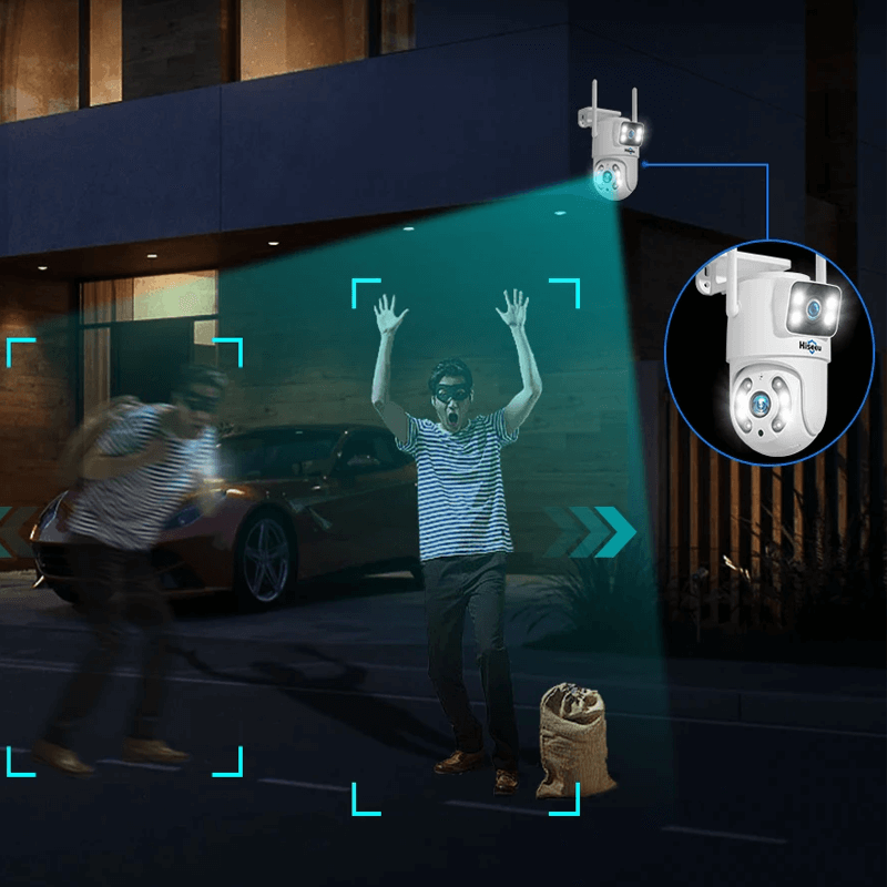 360° WiFi Dual Lens Surveillance Camera | AI Human Detection, Nachtsicht, IP66 & Mobile Control