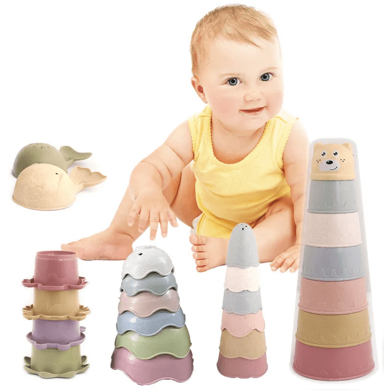 Stacking Cups für Baby & Kleinkinder | Buntes Badespielzeug aus Kunststoff - Sensorisches Spielen ab 6+ Monaten
